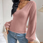 Puff Sleeve Shirt Slim-fit Elegant Twist Knitted Long-sleeved Top