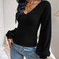 Puff Sleeve Shirt Slim-fit Elegant Twist Knitted Long-sleeved Top
