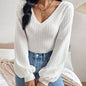 Puff Sleeve Shirt Slim-fit Elegant Twist Knitted Long-sleeved Top