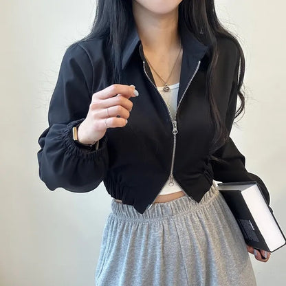 Double Zipper Jacket Lapel Short Coat
