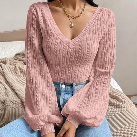 Puff Sleeve Shirt Slim-fit Elegant Twist Knitted Long-sleeved Top